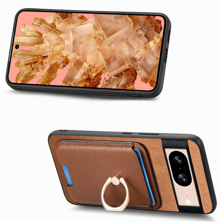 For Google Pixel 8 Case Card Holder Detachable Leather Coated TPU Phone Cover - Brown