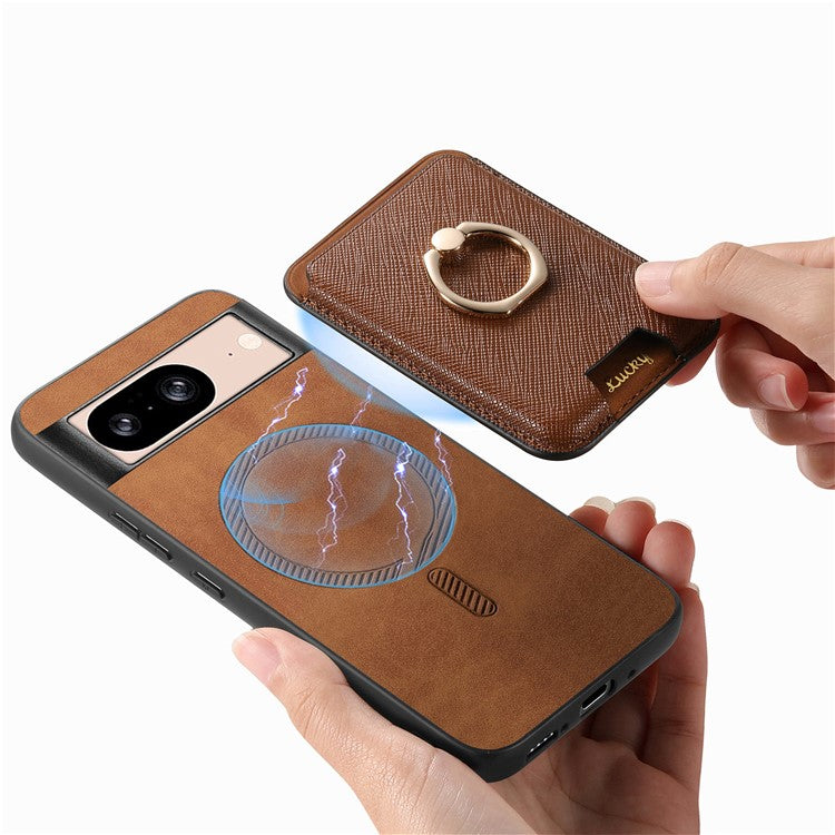 For Google Pixel 8 Case Card Holder Detachable Leather Coated TPU Phone Cover - Brown