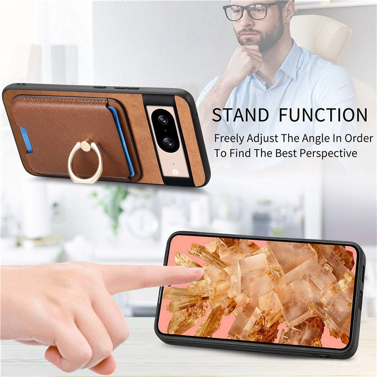 For Google Pixel 8 Case Card Holder Detachable Leather Coated TPU Phone Cover - Brown