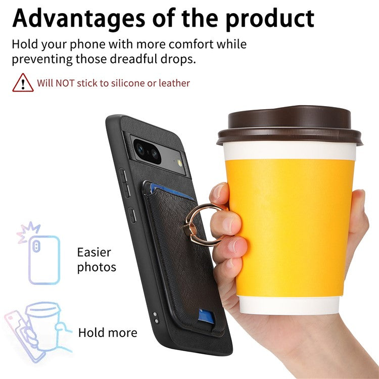 For Google Pixel 7a Case Detachable 2-in-1 Phone Cover with Ring Holder Card Bag - Black