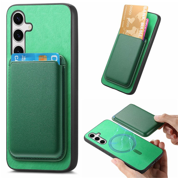 B2 For Samsung Galaxy S23 FE Case Detachable Magnetic Card Holder Leather+TPU Cover - Green