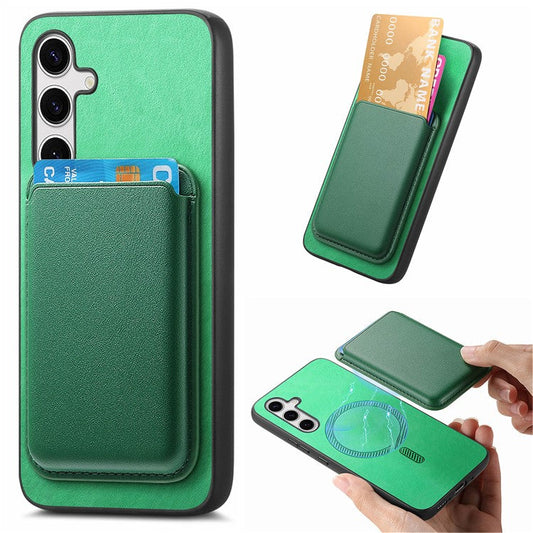 B2 For Samsung Galaxy S23 FE Case Detachable Magnetic Card Holder Leather+TPU Cover - Green