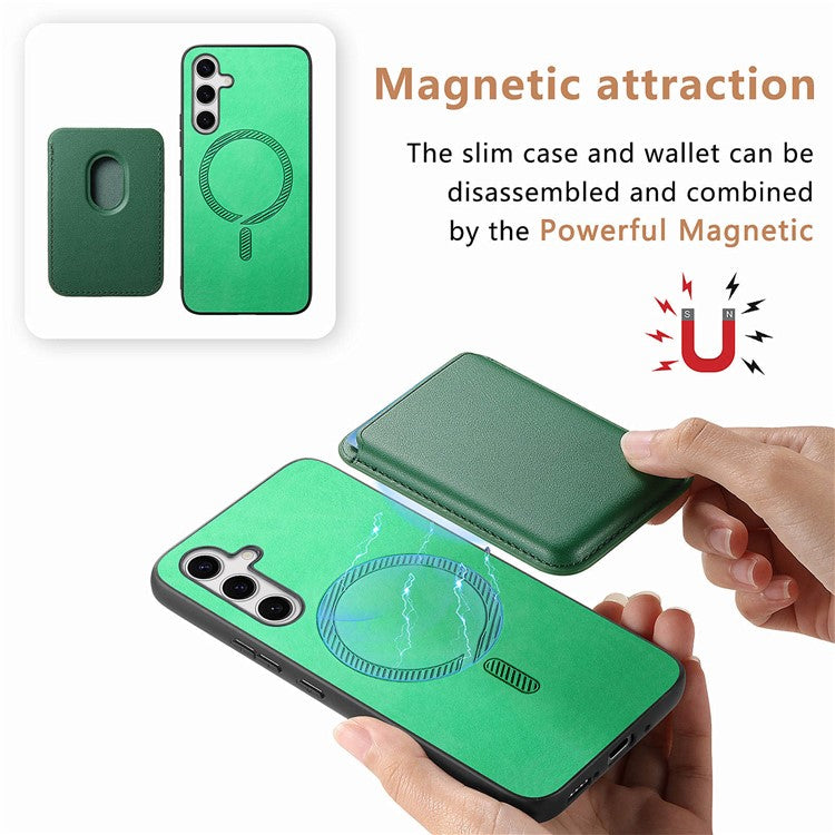 B2 For Samsung Galaxy S23 FE Case Detachable Magnetic Card Holder Leather+TPU Cover - Green