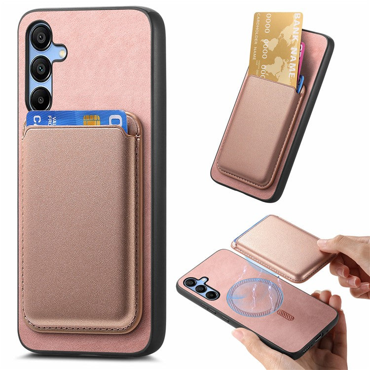 B2 For Samsung Galaxy A15 4G / 5G Magnetic Case Detachable Card Bag Leather Back Cover - Rose Gold