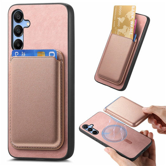 B2 For Samsung Galaxy A15 4G / 5G Magnetic Case Detachable Card Bag Leather Back Cover - Rose Gold