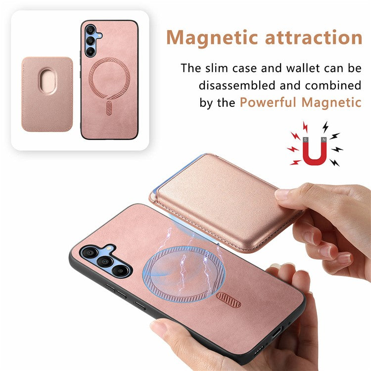 B2 For Samsung Galaxy A15 4G / 5G Magnetic Case Detachable Card Bag Leather Back Cover - Rose Gold