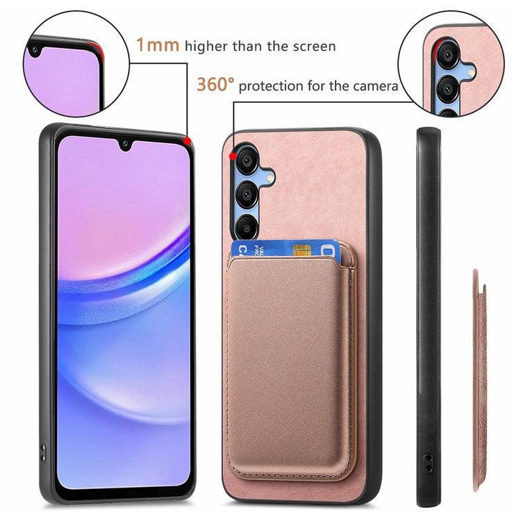 B2 For Samsung Galaxy A15 4G / 5G Magnetic Case Detachable Card Bag Leather Back Cover - Rose Gold