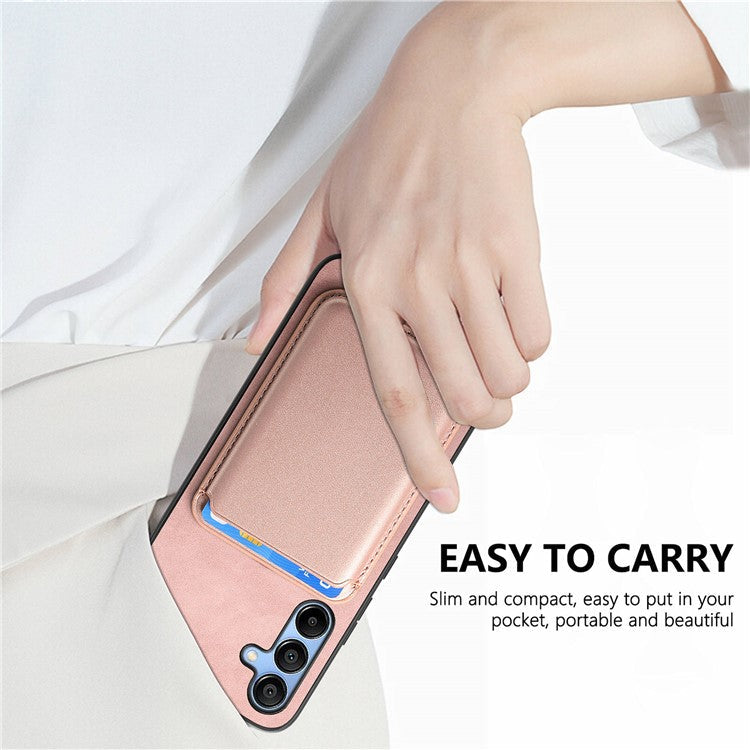 B2 For Samsung Galaxy A15 4G / 5G Magnetic Case Detachable Card Bag Leather Back Cover - Rose Gold