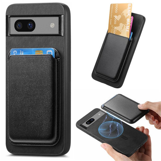 B2 For Google Pixel 7a Magnetic Case Detachable Card Holder Leather+TPU Phone Cover - Black