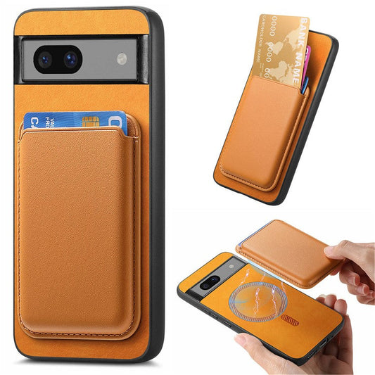 B2 For Google Pixel 7a Magnetic Case Detachable Card Holder Leather+TPU Phone Cover - Orange