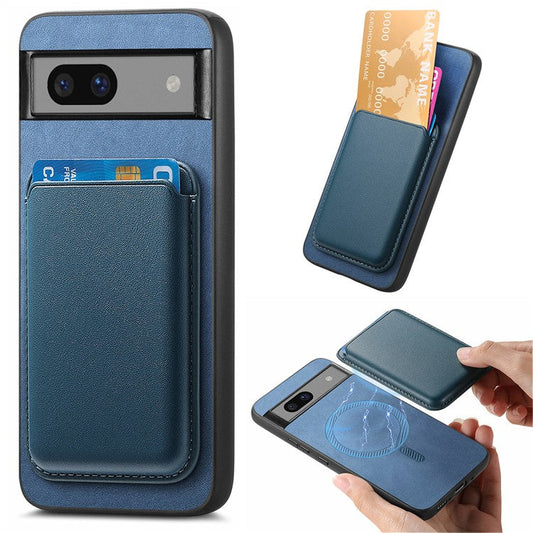 B2 For Google Pixel 7a Magnetic Case Detachable Card Holder Leather+TPU Phone Cover - Blue
