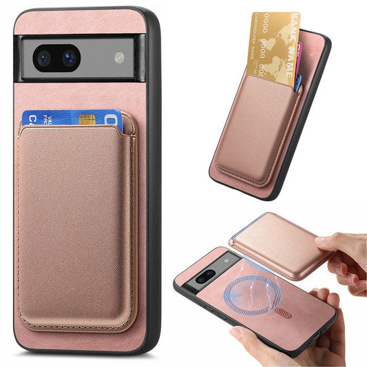 B2 For Google Pixel 7a Magnetic Case Detachable Card Holder Leather+TPU Phone Cover - Rose Gold