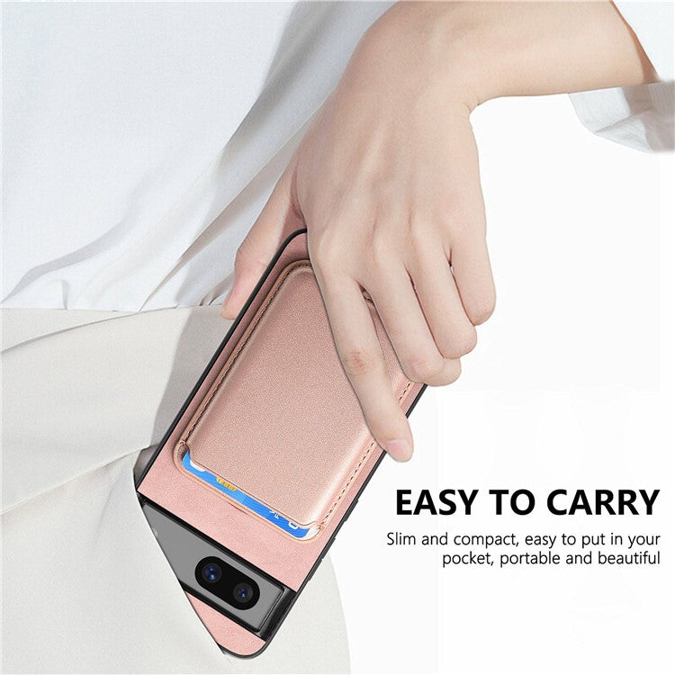 B2 For Google Pixel 7a Magnetic Case Detachable Card Holder Leather+TPU Phone Cover - Rose Gold
