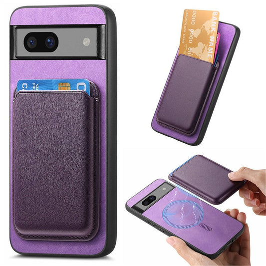 B2 For Google Pixel 7a Magnetic Case Detachable Card Holder Leather+TPU Phone Cover - Purple