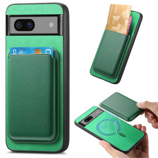 B2 For Google Pixel 7a Magnetic Case Detachable Card Holder Leather+TPU Phone Cover - Green