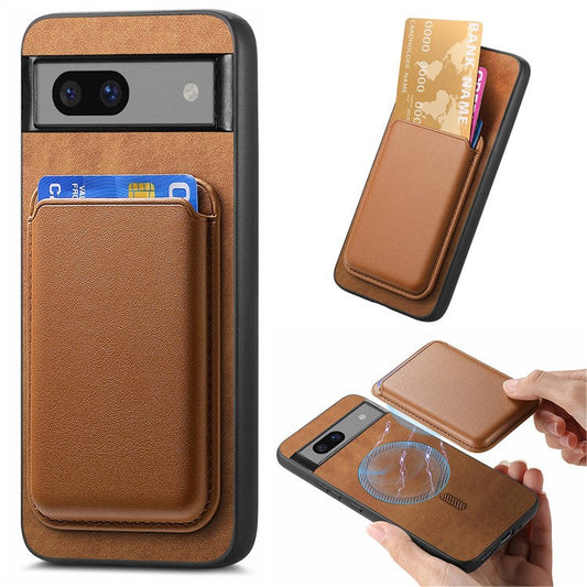 B2 For Google Pixel 7a Magnetic Case Detachable Card Holder Leather+TPU Phone Cover - Brown