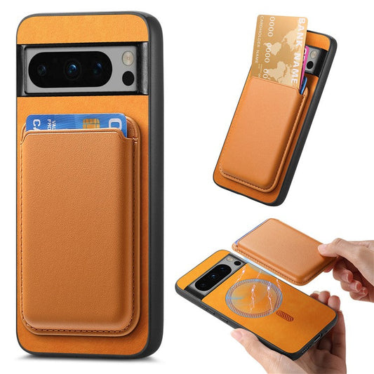 B2 For Google Pixel 8 Pro Case Card Bag Magnetic Phone Cover Detachable 2-in-1 - Orange