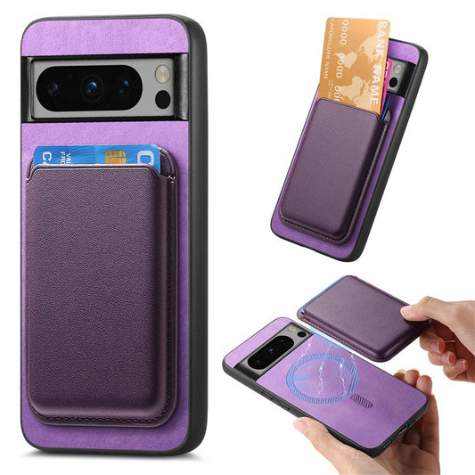 B2 For Google Pixel 8 Pro Case Card Bag Magnetic Phone Cover Detachable 2-in-1 - Purple