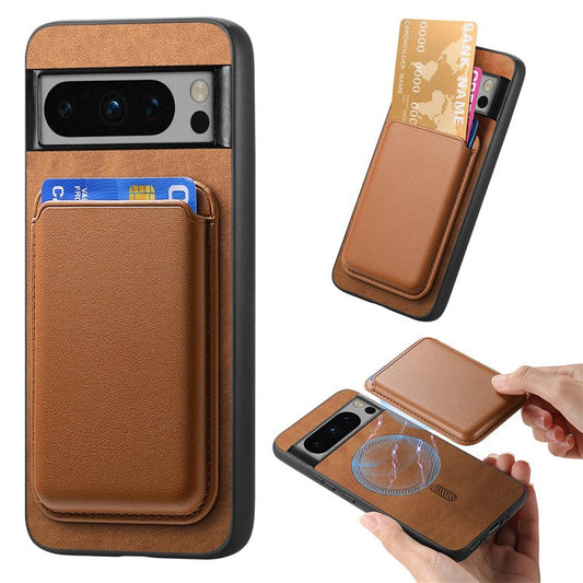 B2 For Google Pixel 8 Pro Case Card Bag Magnetic Phone Cover Detachable 2-in-1 - Brown