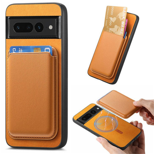 B2 For Google Pixel 7 Pro 5G Magnetic Case Card Holder PU Leather+TPU Phone Cover - Orange