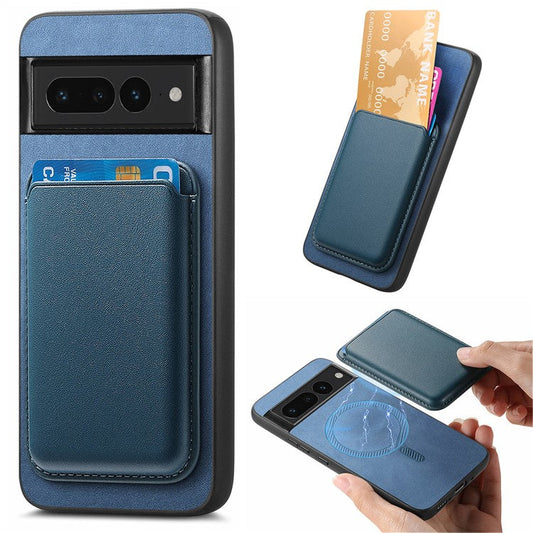 B2 For Google Pixel 7 Pro 5G Magnetic Case Card Holder PU Leather+TPU Phone Cover - Blue