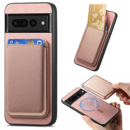 B2 For Google Pixel 7 Pro 5G Magnetic Case Card Holder PU Leather+TPU Phone Cover - Rose Gold