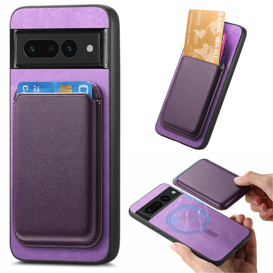 B2 For Google Pixel 7 Pro 5G Magnetic Case Card Holder PU Leather+TPU Phone Cover - Purple