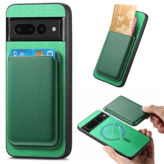 B2 For Google Pixel 7 Pro 5G Magnetic Case Card Holder PU Leather+TPU Phone Cover - Green