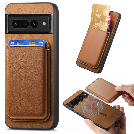 B2 For Google Pixel 7 Pro 5G Magnetic Case Card Holder PU Leather+TPU Phone Cover - Brown
