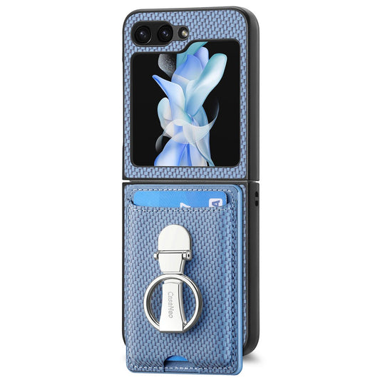 For Samsung Galaxy Z Flip7 FE 5G / Z Flip6 5G Case Kickstand Card Holder Leather+PC Phone Cover - Blue