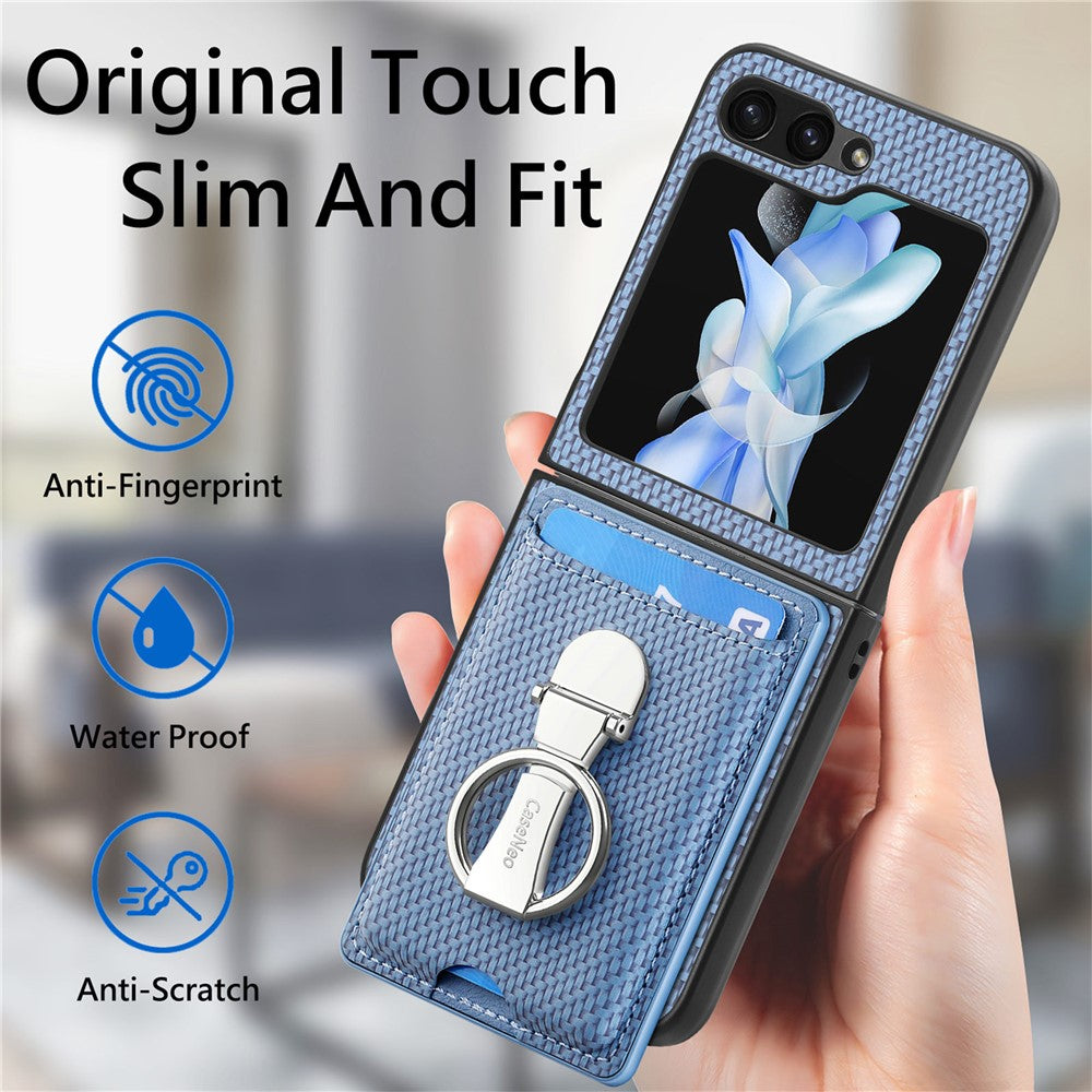 For Samsung Galaxy Z Flip7 FE 5G / Z Flip6 5G Case Kickstand Card Holder Leather+PC Phone Cover - Blue