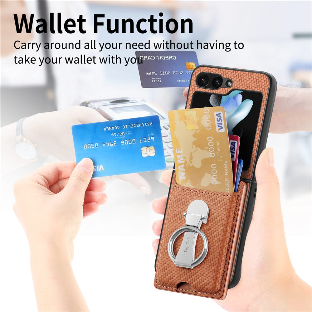 For Samsung Galaxy Z Flip7 FE 5G / Z Flip6 5G Case Kickstand Card Holder Leather+PC Phone Cover - Brown