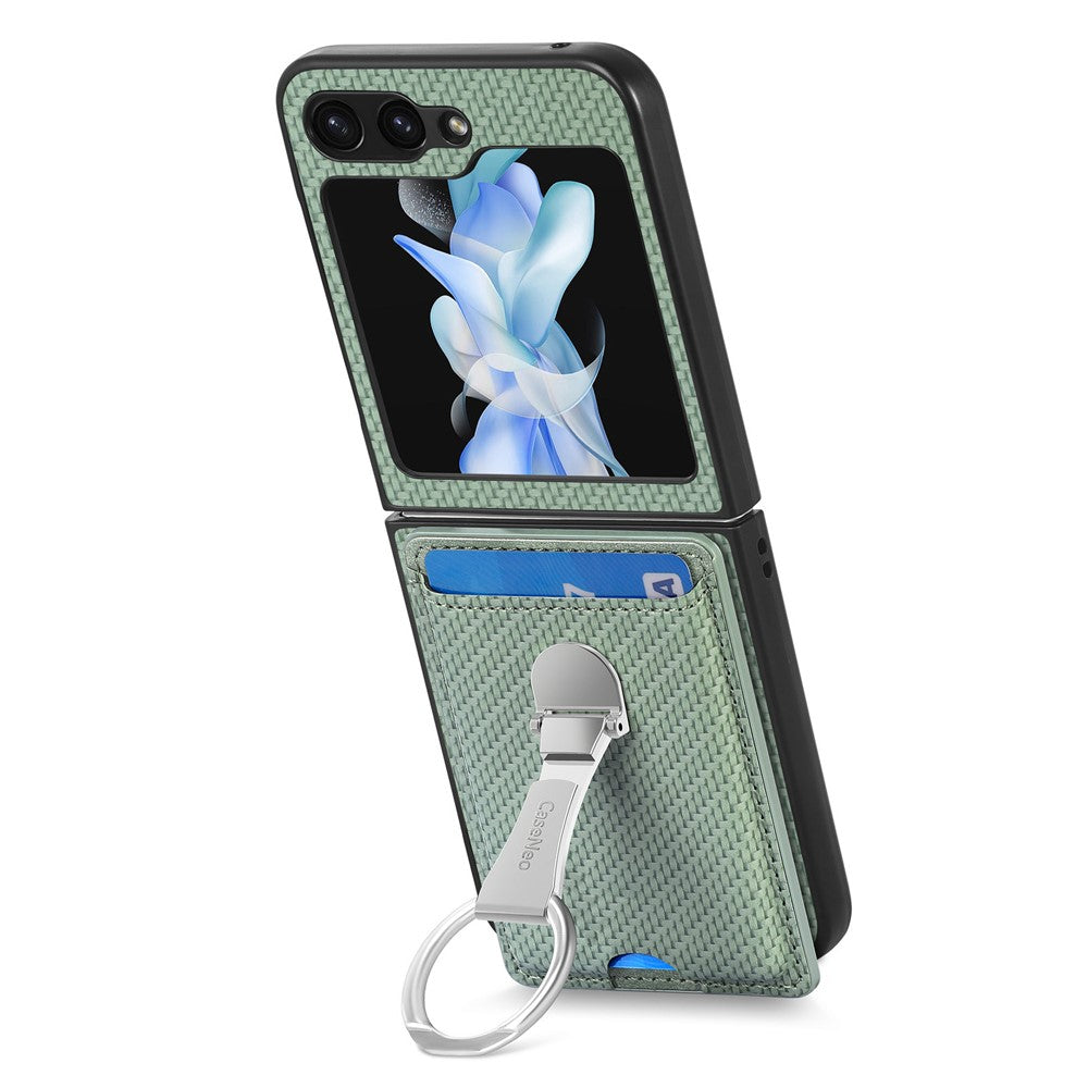 For Samsung Galaxy Z Flip7 FE 5G / Z Flip6 5G Case Kickstand Card Holder Leather+PC Phone Cover - Green