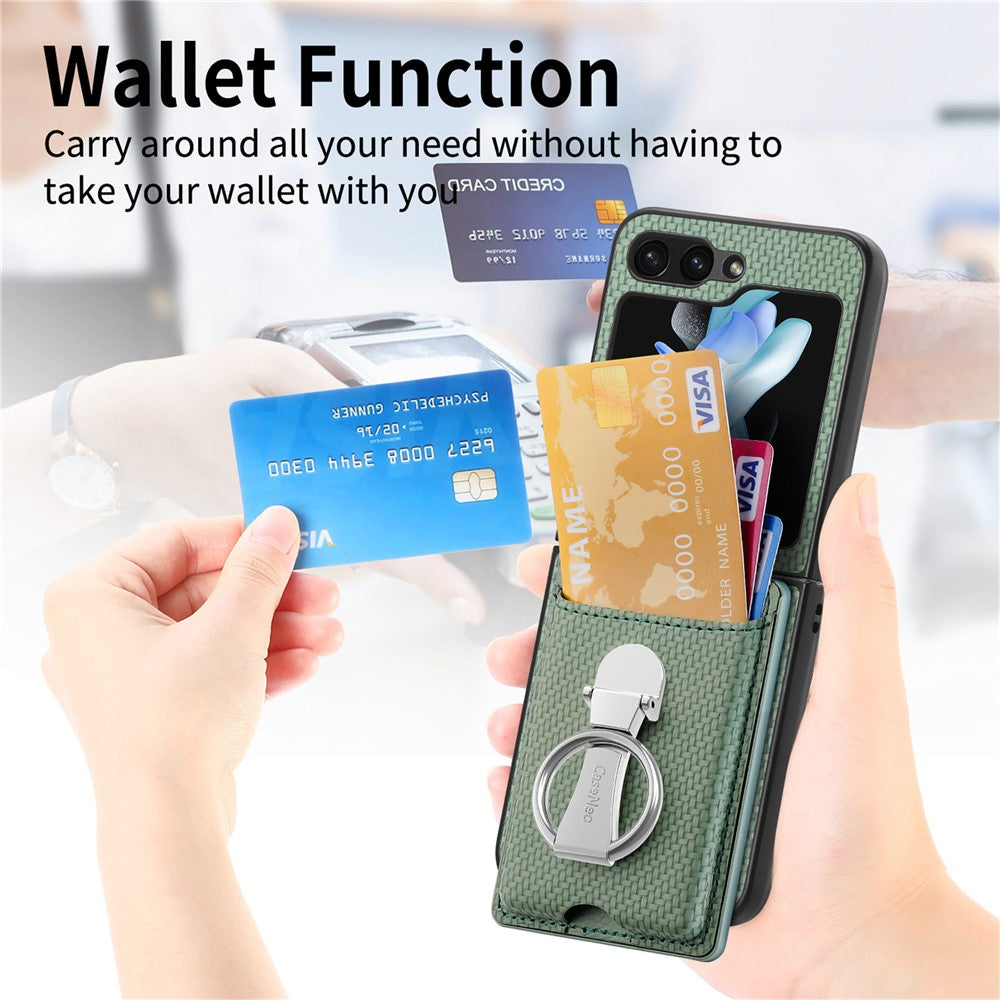 For Samsung Galaxy Z Flip7 FE 5G / Z Flip6 5G Case Kickstand Card Holder Leather+PC Phone Cover - Green