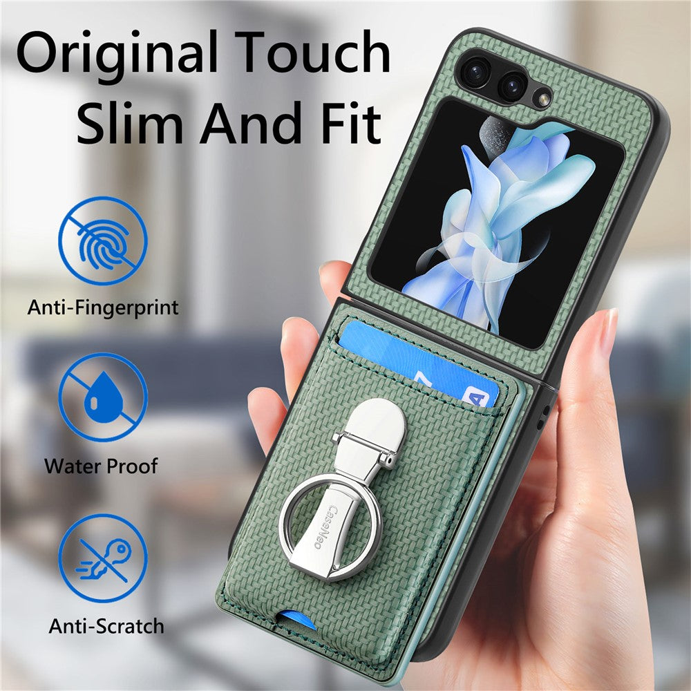 For Samsung Galaxy Z Flip7 FE 5G / Z Flip6 5G Case Kickstand Card Holder Leather+PC Phone Cover - Green