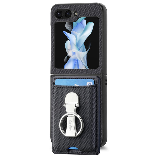 For Samsung Galaxy Z Flip7 FE 5G / Z Flip6 5G Case Kickstand Card Holder Leather+PC Phone Cover - Black