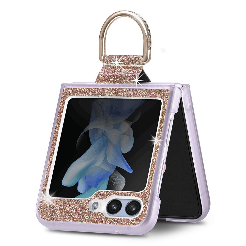 For Samsung Galaxy Z Flip7 FE 5G / Z Flip6 5G Case Leather+PC Glitter Phone Cover Rhinestone Ring Holder - Gold