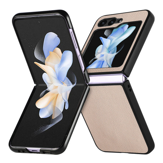 For Samsung Galaxy Z Flip6 5G Case Litchi Texture PU Leather+PC Phone Cover - Khaki