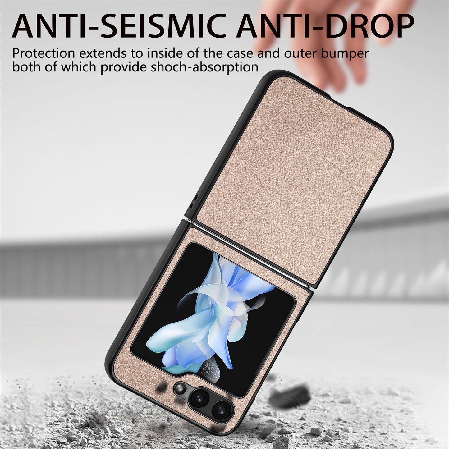 For Samsung Galaxy Z Flip6 5G Case Litchi Texture PU Leather+PC Phone Cover - Khaki