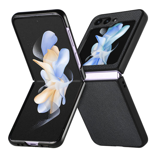 For Samsung Galaxy Z Flip6 5G Case Litchi Texture PU Leather+PC Phone Cover - Black