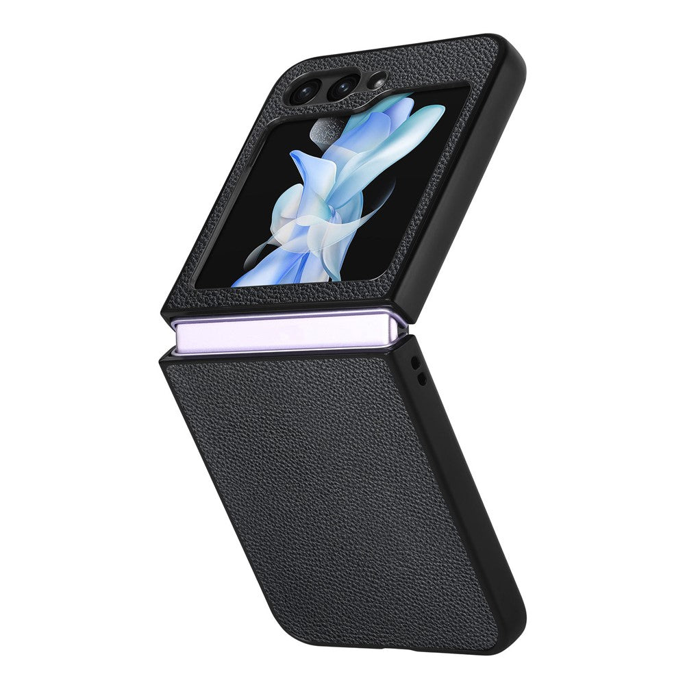 For Samsung Galaxy Z Flip7 FE 5G / Z Flip6 5G Case Litchi Texture PU Leather+PC Phone Cover - Black