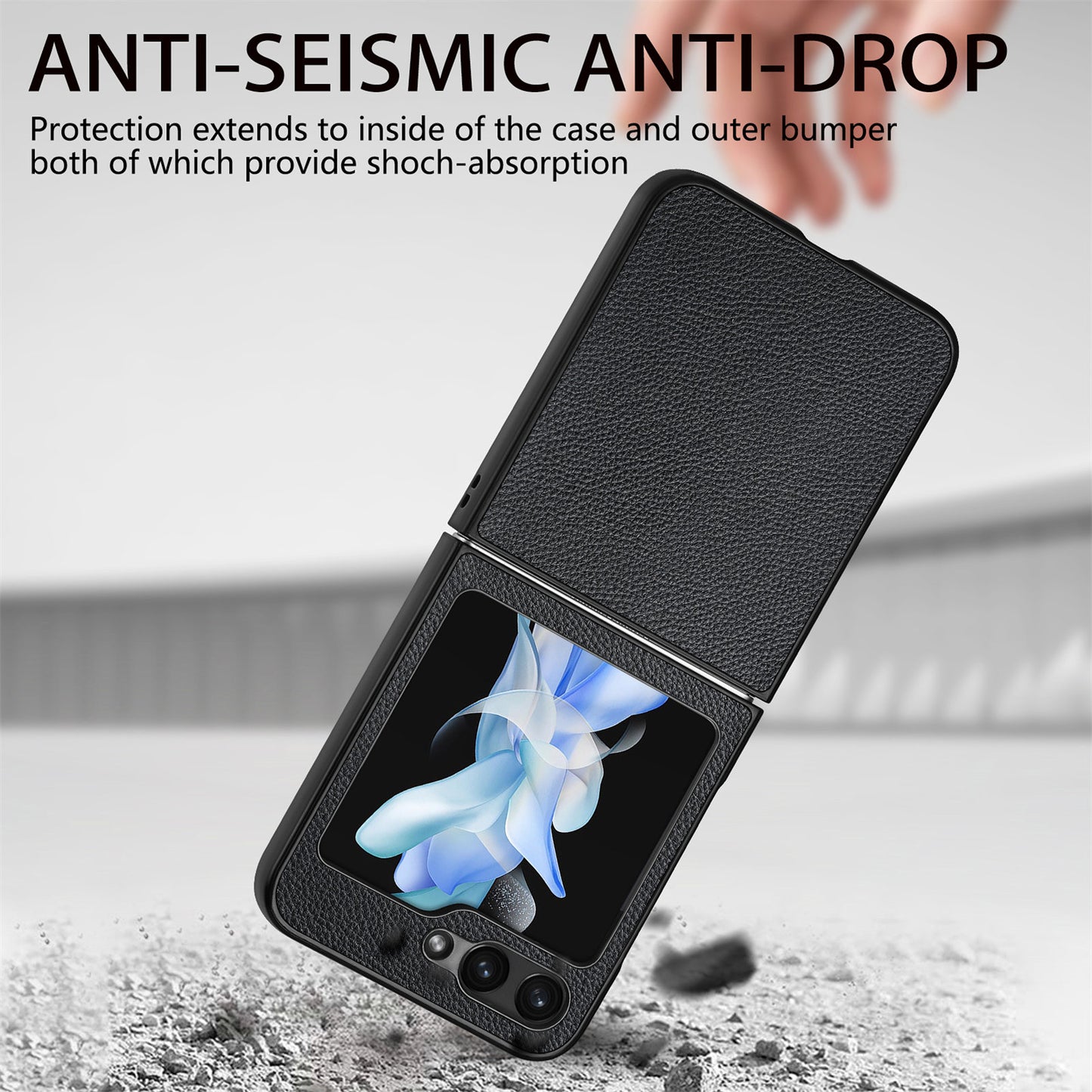 For Samsung Galaxy Z Flip6 5G Case Litchi Texture PU Leather+PC Phone Cover - Black