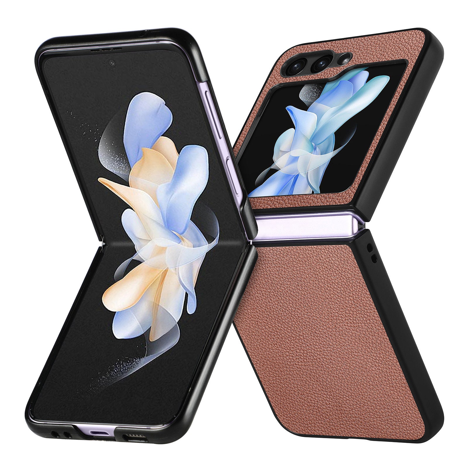 For Samsung Galaxy Z Flip6 5G Case Litchi Texture PU Leather+PC Phone Cover - Brown