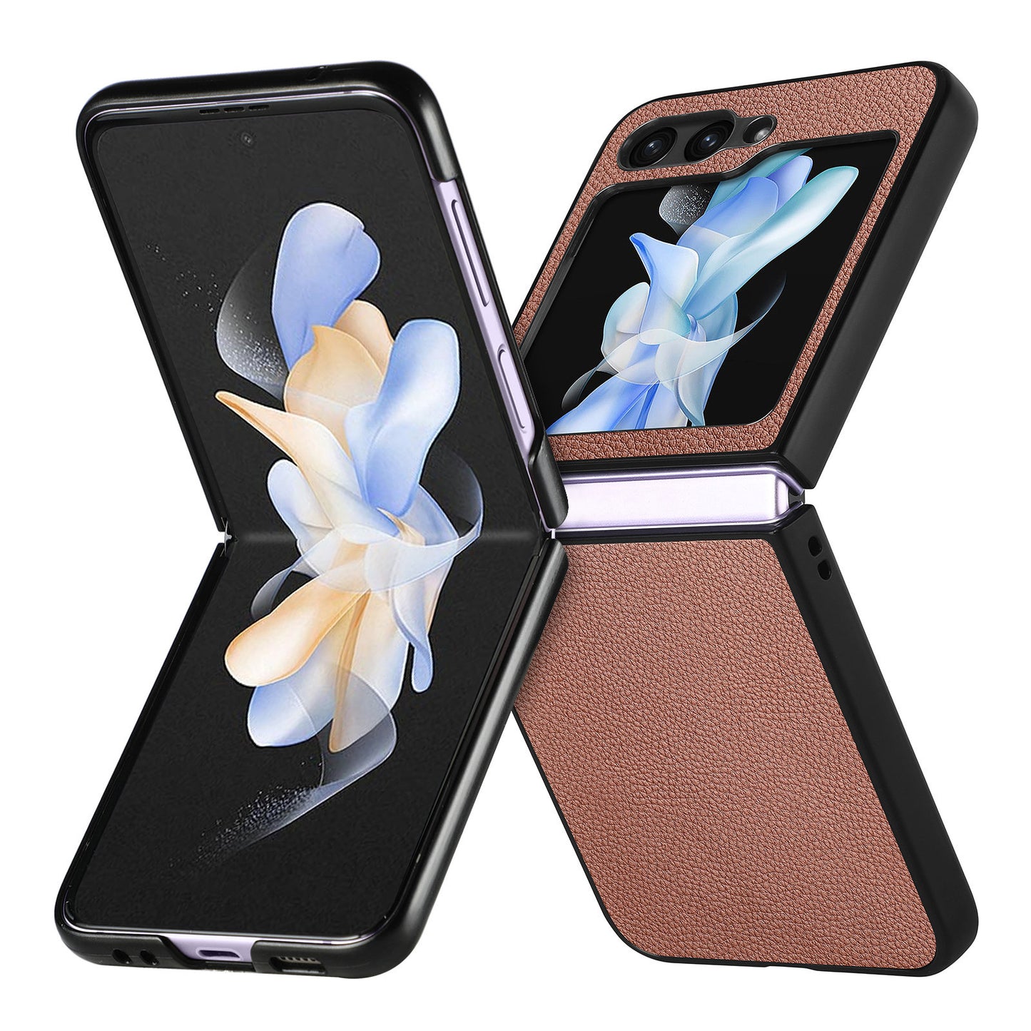 For Samsung Galaxy Z Flip6 5G Case Litchi Texture PU Leather+PC Phone Cover - Brown