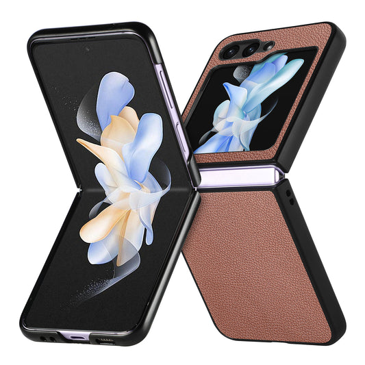 For Samsung Galaxy Z Flip6 5G Case Litchi Texture PU Leather+PC Phone Cover - Brown
