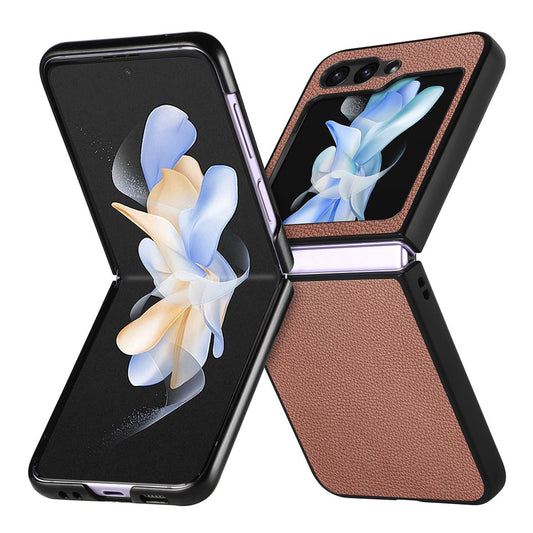 For Samsung Galaxy Z Flip7 FE 5G / Z Flip6 5G Case Litchi Texture PU Leather+PC Phone Cover - Brown