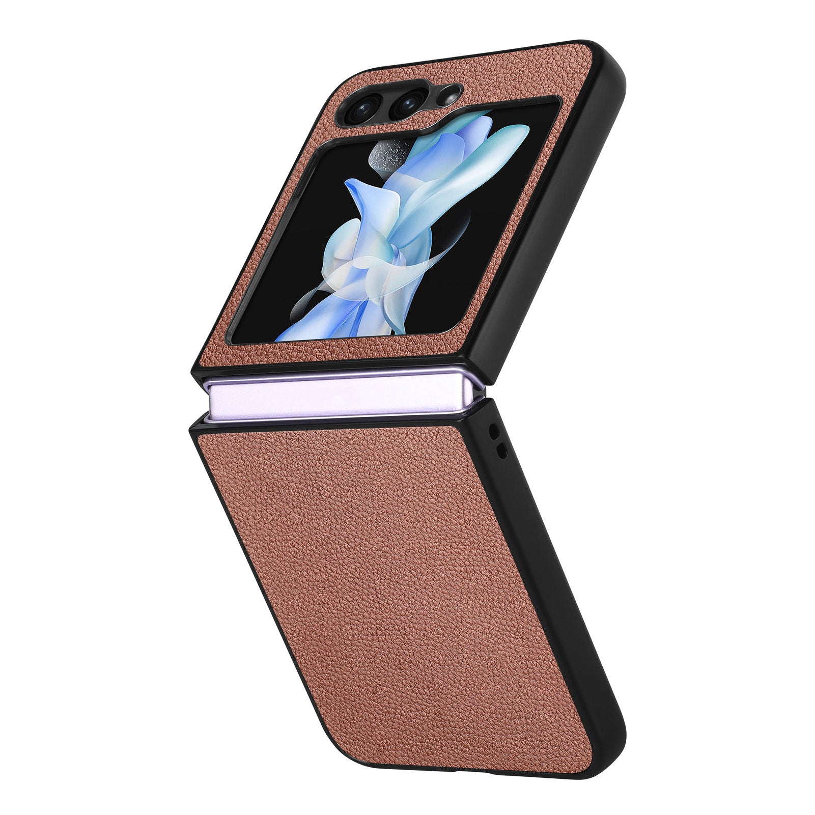 For Samsung Galaxy Z Flip6 5G Case Litchi Texture PU Leather+PC Phone Cover - Brown