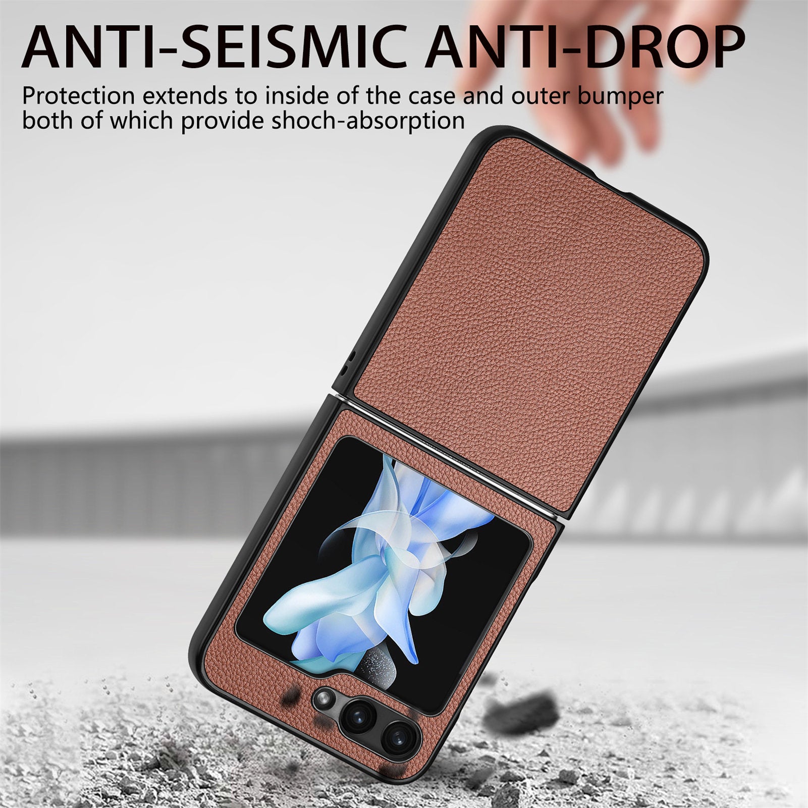 For Samsung Galaxy Z Flip6 5G Case Litchi Texture PU Leather+PC Phone Cover - Brown