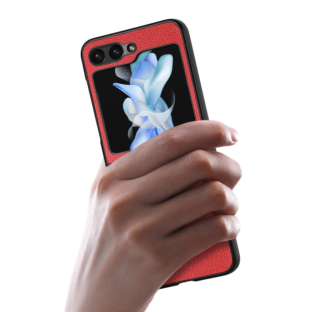 For Samsung Galaxy Z Flip7 FE 5G / Z Flip6 5G Case Litchi Texture PU Leather+PC Phone Cover - Red