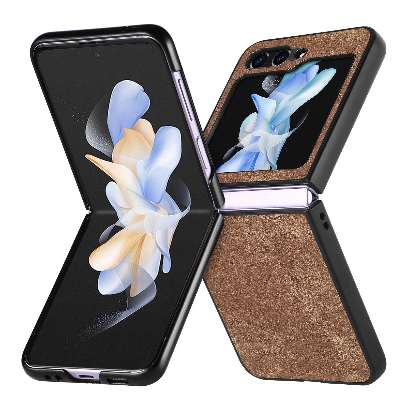 For Samsung Galaxy Z Flip6 5G Case Vintage Leather+PC Slim Fit Phone Cover - Brown